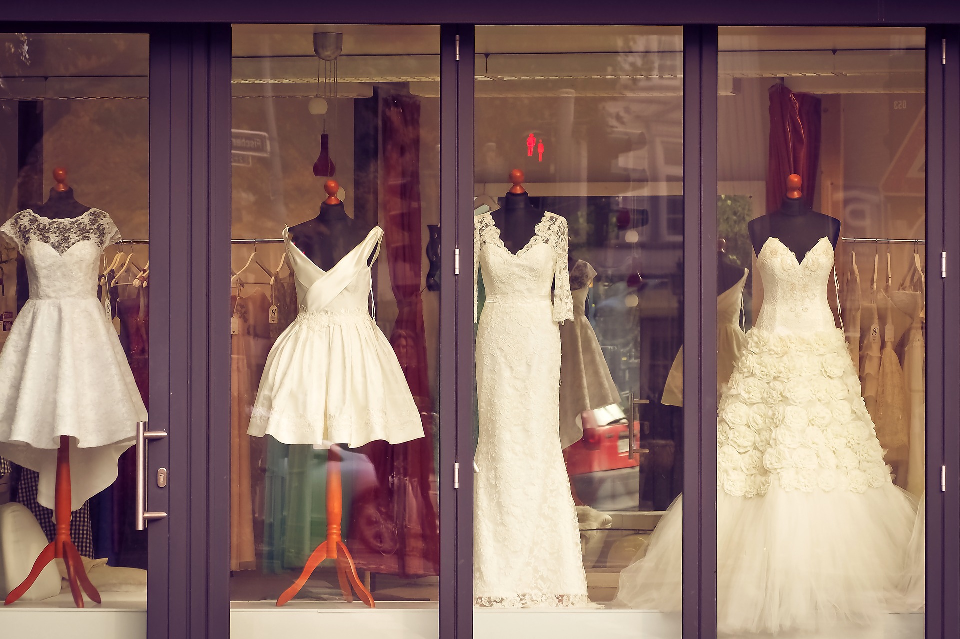 Wedding dresses on display